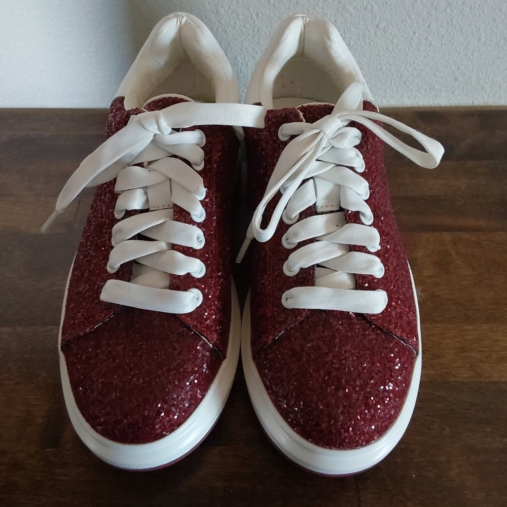 Blondo Rhinestone Waterproof Sneakers Shoes Leather Lace Up Wine Color Sz 7M